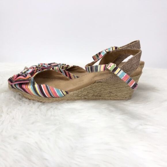 2/$30 White Mountain 9 M Womens Colorful Striped Bow Espadrille Wedges Sandals - Picture 8 of 9
